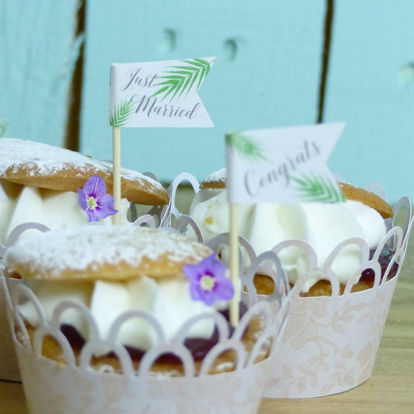 Tropical green wedding cupcake topper