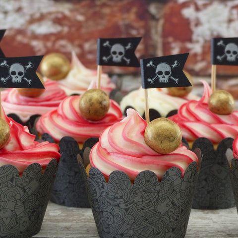 Skull & cross bones flags 50 Mini flag Party cup cake topper - you can personalise them