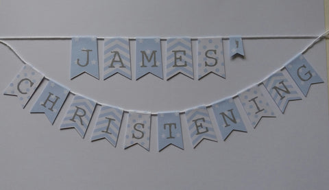 Personalised with Name Christening cake bunting stars, stripes & polka dot Cake topper