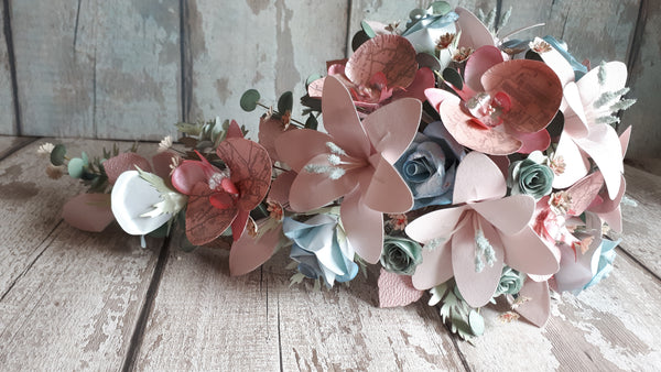 Paper cascade bouquet in pinks