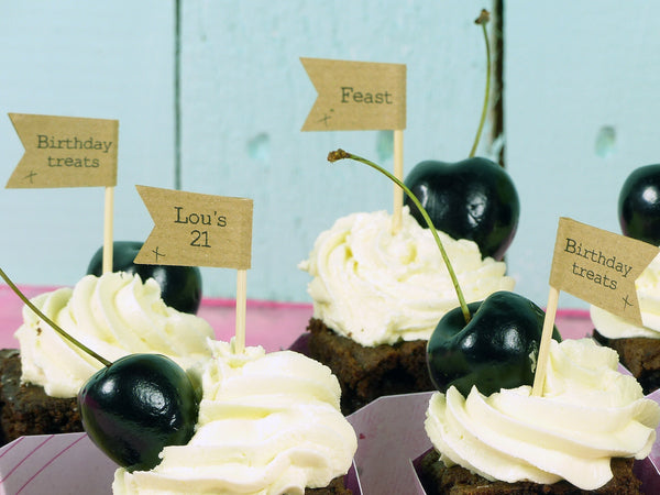 Brown kraft Birthday favour cupcake flags