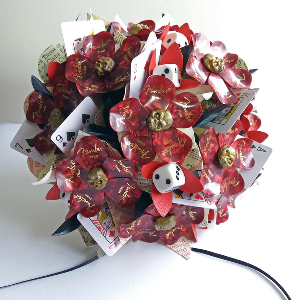 Bridal bouquet of guitar picks alternative wedding flowers