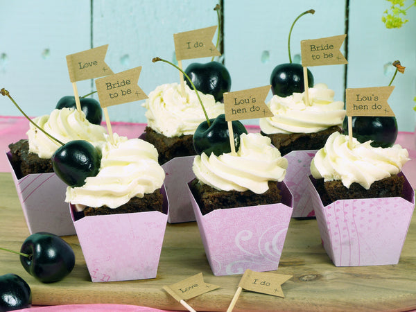 Hen do brown kraft cupcake flags