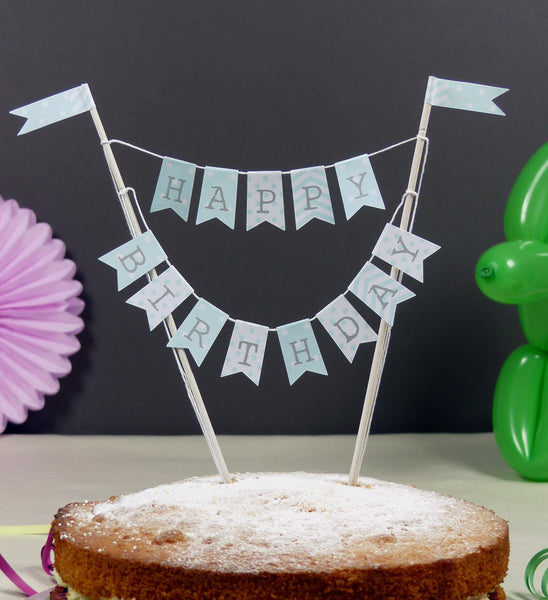 striped Mint green Birthday cake topper