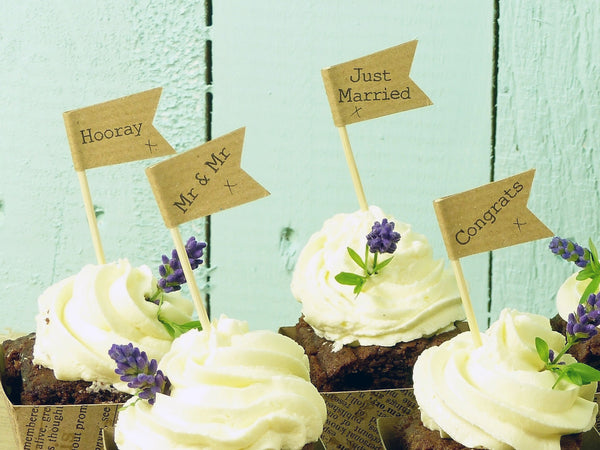 Mr & Mr wedding cupcake flag brown craft