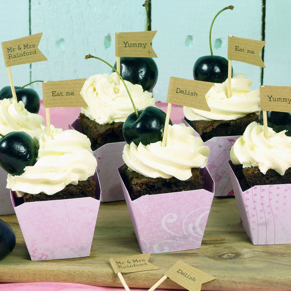 brown craft rustic wedding cupcake flag