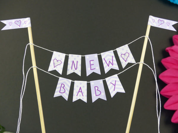 New baby shower lilac cake bunting