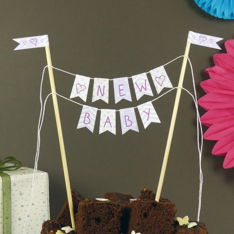 Lilac baby shower neutral cake bunting