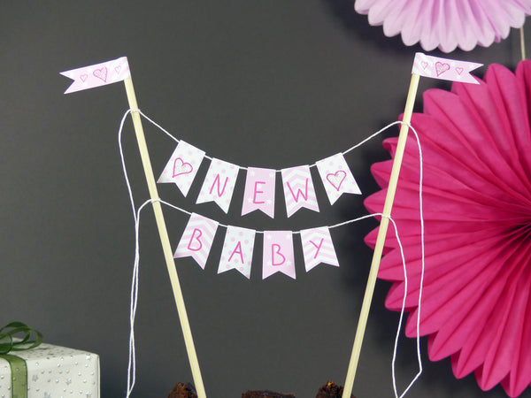 New baby girl baby shower cake bunting pink