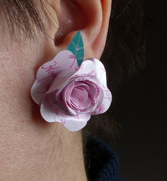 Pink paper Rose earrings Paper flower jewellery