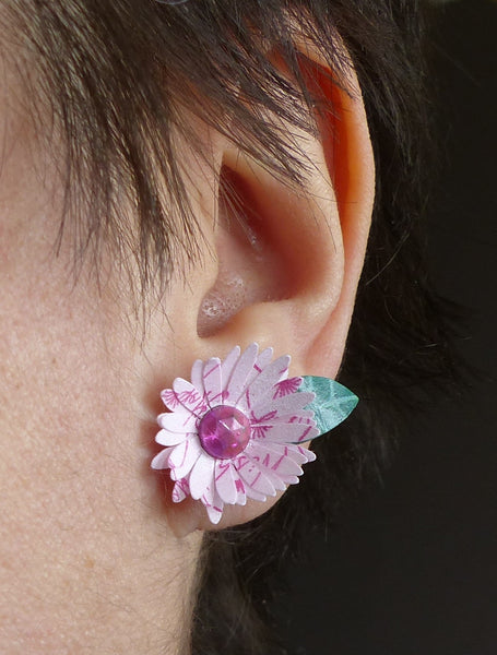 Pink paper daisy earrings Paper flower jewellery