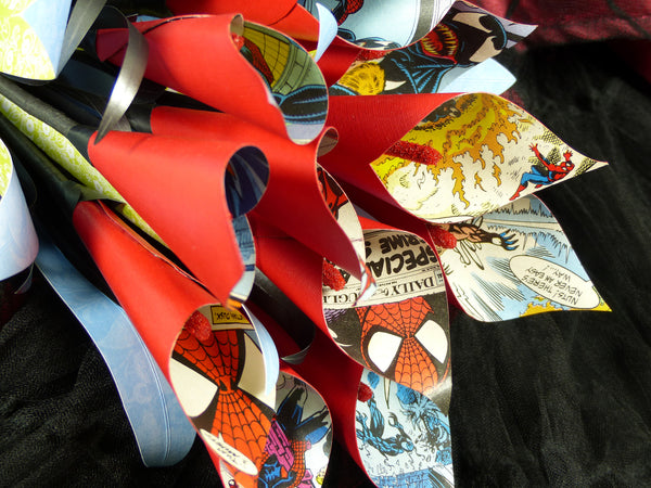 Spiderman comic book paper wedding flowers