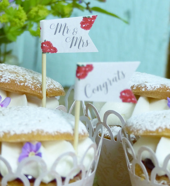 red wedding cupcake flag