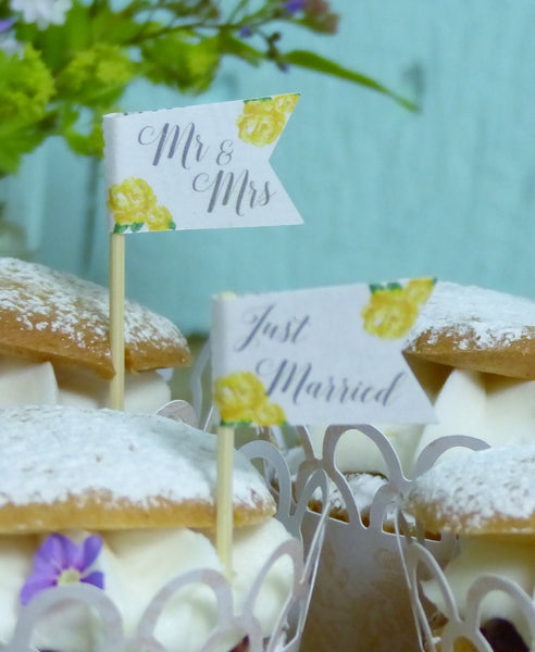 yellow wedding cupcake topper