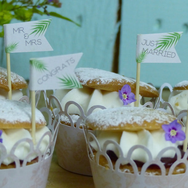 Green tropical wedding cupcake topper