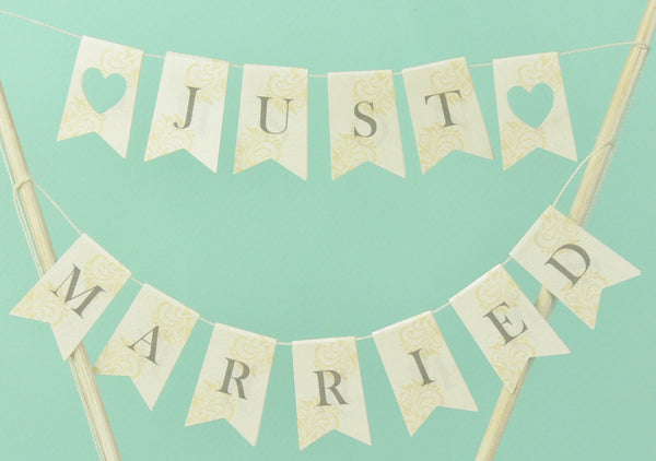 just married ivory cake bunting