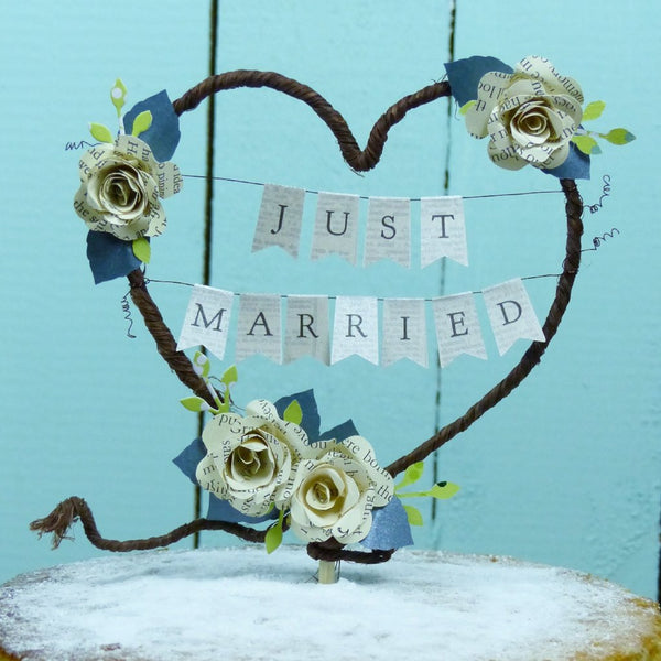 Just married cake topper book theme