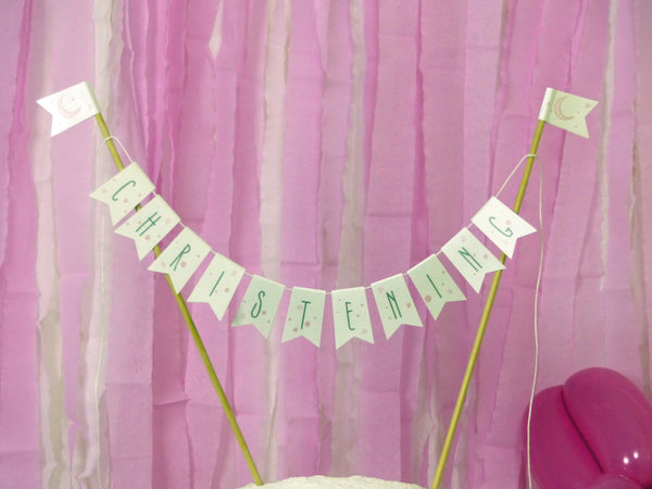 Pink moon & stars Christening cake bunting