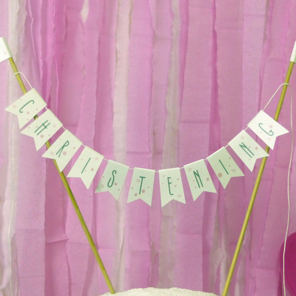 Pink moon & stars Christening cake bunting