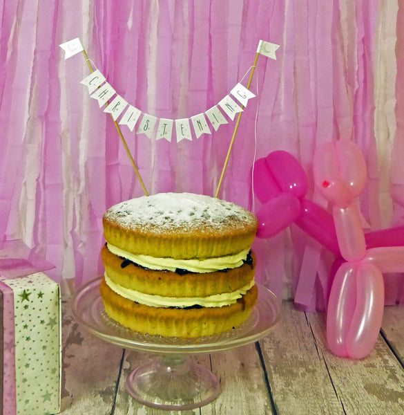 Pink moon & stars Christening cake bunting