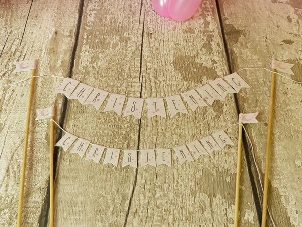 Pink moon & stars Christening cake bunting
