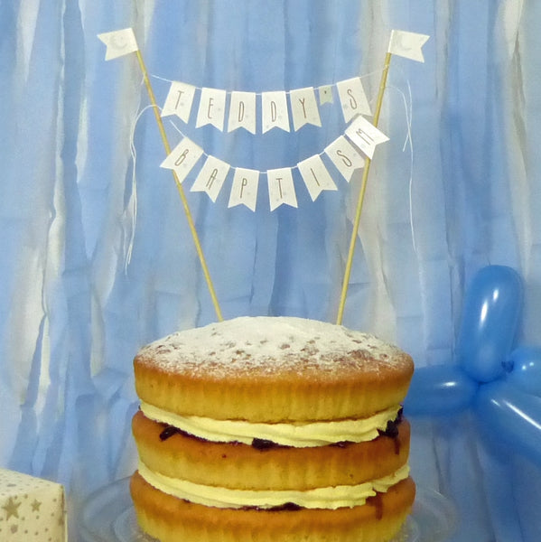 Blue Moon & stars personalised Baptism cake bunting