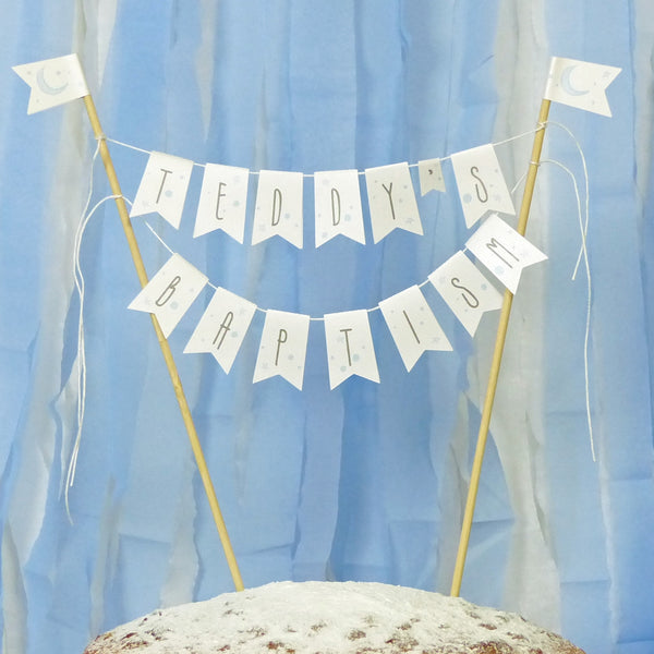 Blue Moon & stars personalised Baptism cake bunting