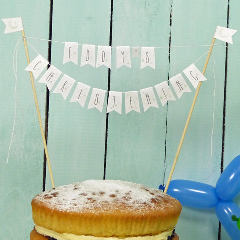 Mint green moon & stars personalised Christening cake bunting