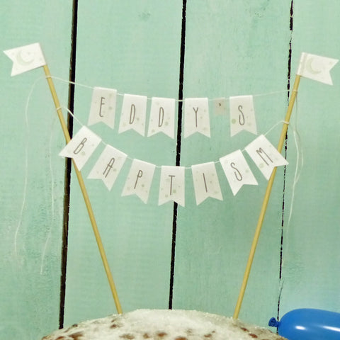 Mint green Moon & stars personalised Baptism cake bunting