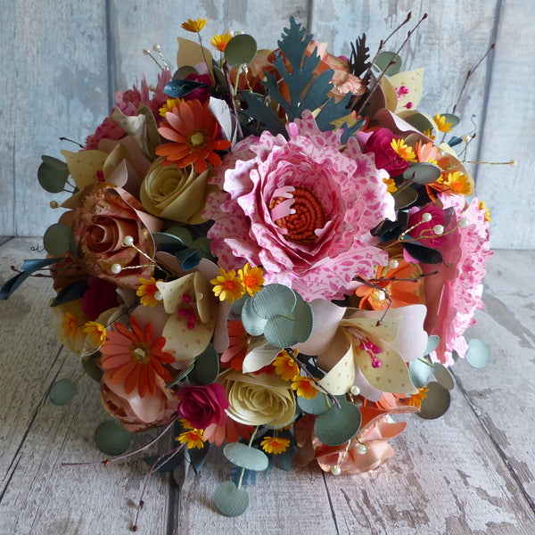 Summer sunset pink & orange paper flower bouquet