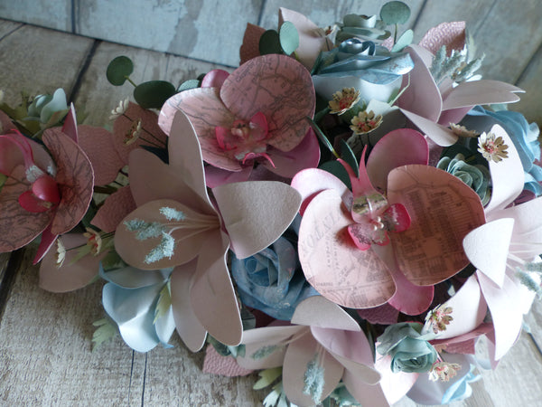 Pretty in pink glamourous ice cream colour paper flower cascade bouquet