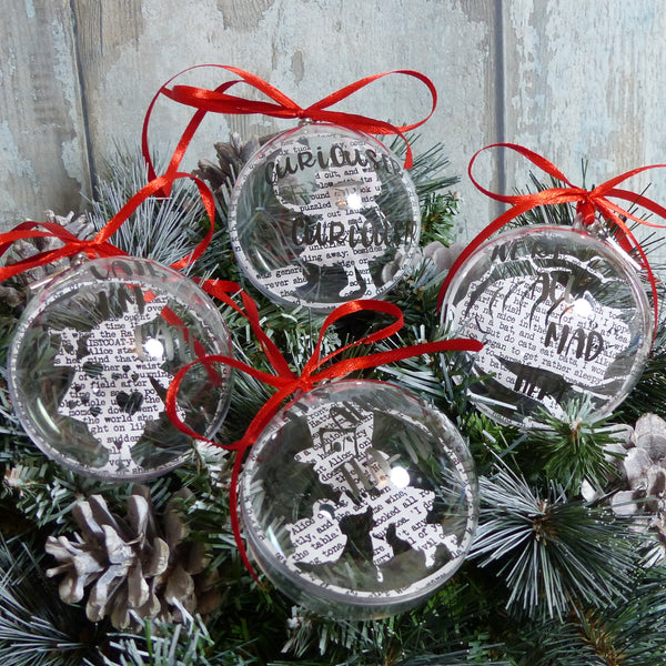 4 alice in wonderland paper cut baubles Alice, the hatter, The cheshire cat & the White rabbit