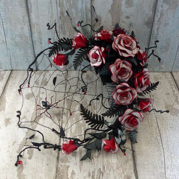 Book theme wedding bouquet Dracula red Alternative fake flowers