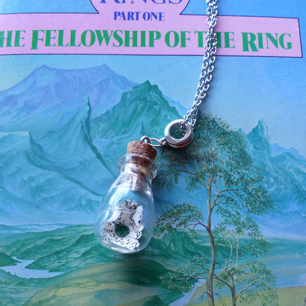 Fellowship of the rings daisy in bulb bottle necklace