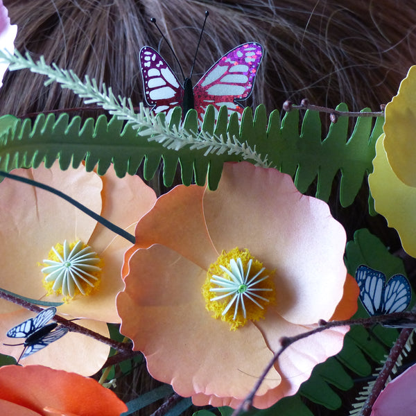 Midsummer paper poppy butterfly headdress woodland nymph wedding