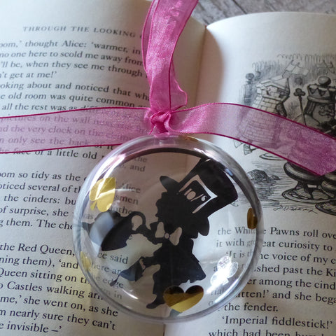 Mad Hatter black silhouette from wonderland paper cut bauble