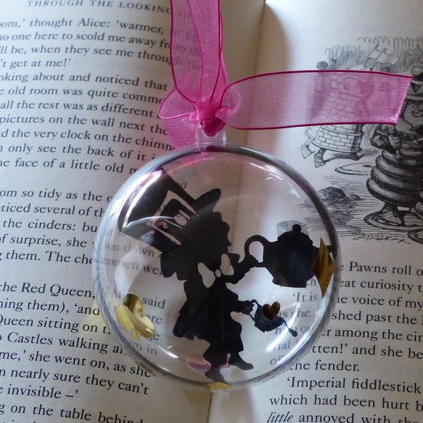 Mad Hatter black silhouette from wonderland paper cut bauble