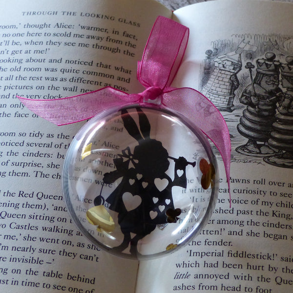 The white rabbit black silhouette from wonderland paper cut bauble