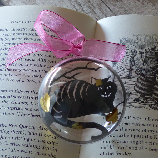The Cheshire cat black silhouette from wonderland paper cut bauble