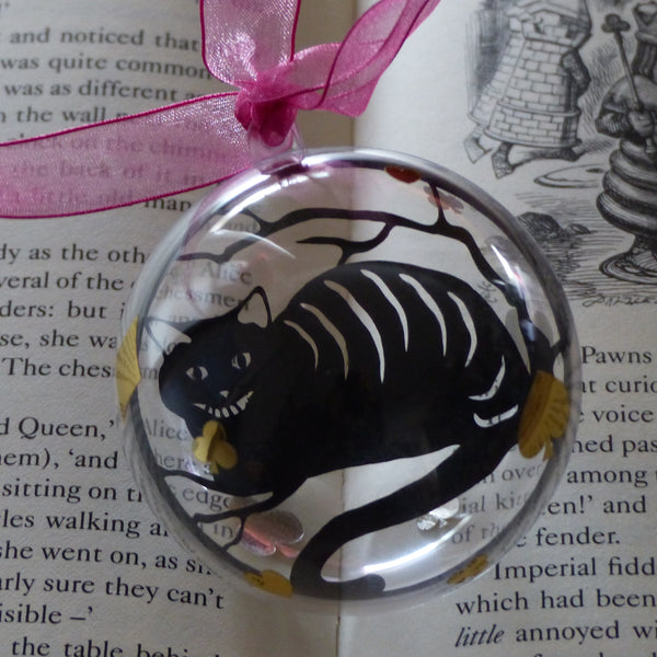 The Cheshire cat black silhouette from wonderland paper cut bauble