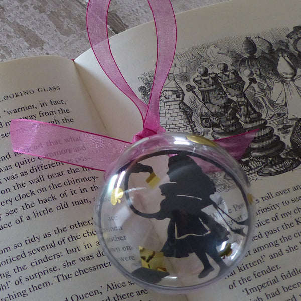 Alice black silhouette from wonderland paper cut bauble
