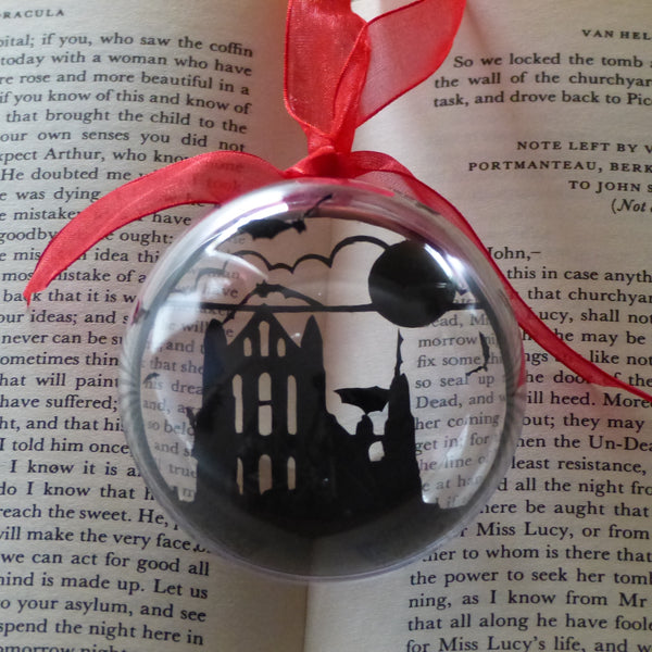 Whitby Abbey silhouette red ribbon bauble