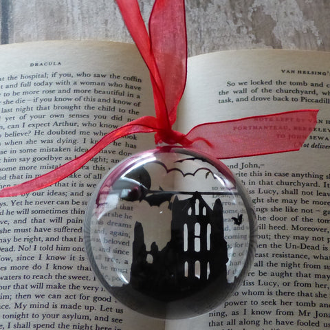 Whitby Abbey silhouette red ribbon bauble
