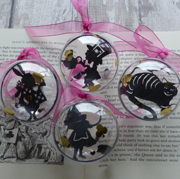 Mad Hatter black silhouette from wonderland paper cut bauble