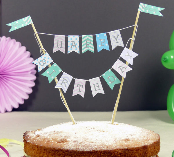 Striped Pastel Birthday cake bunting