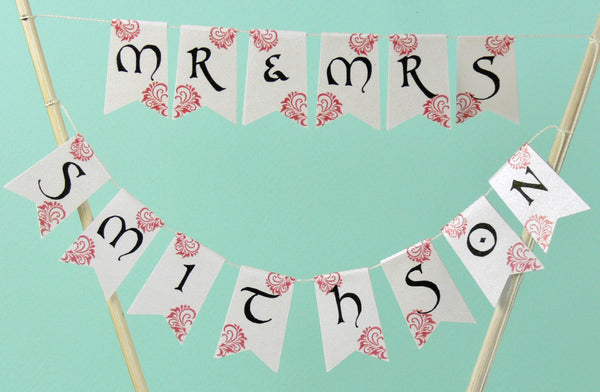 Red & Black wedding cake bunting calligraphy